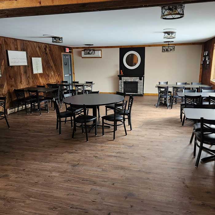 Dining room seating at The Hideout restaurant and bar in Stacy, MN