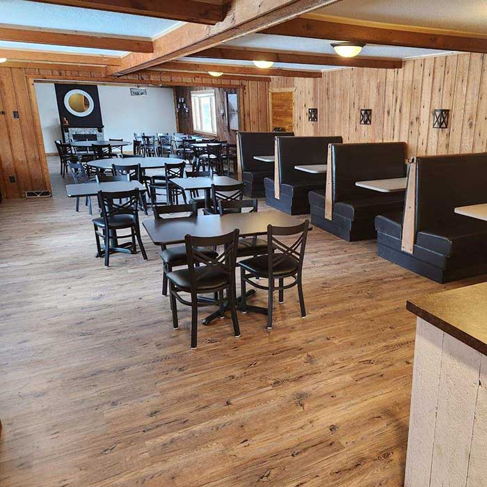 Dining room seating at The Hideout restaurant and bar in Stacy, MN